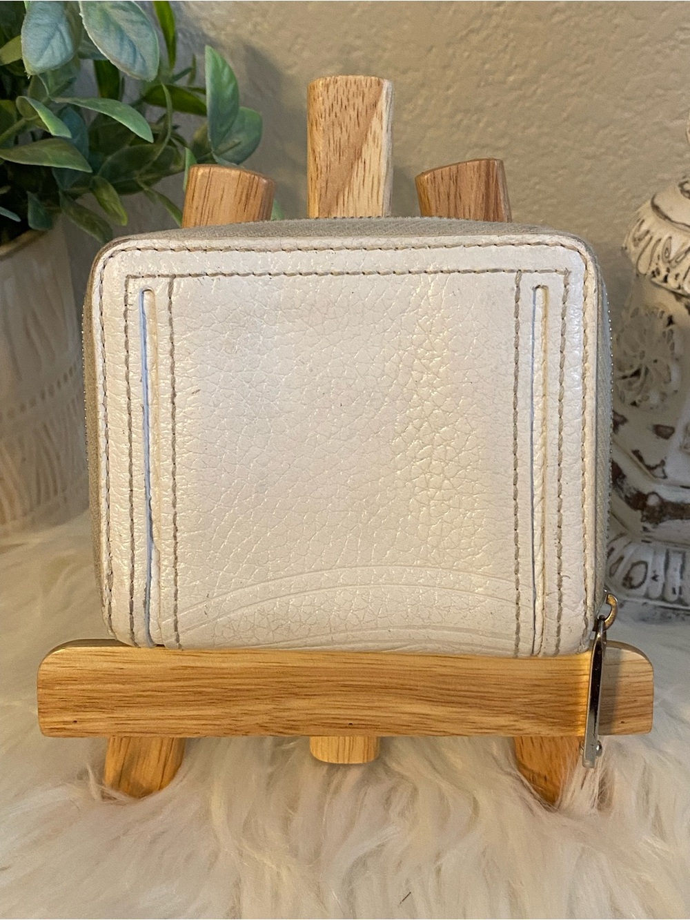 Celine Cream Embossed Leather Compact Wallet with Gold-Tone Plaque - Picture 2 of 11
